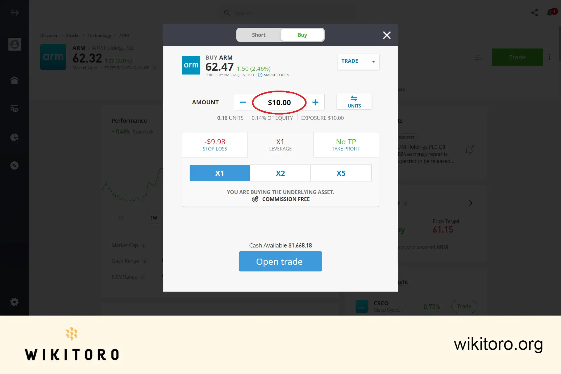 Buying Arm stocks on eToro